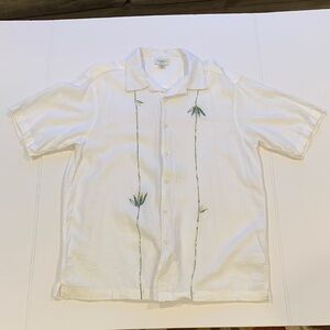 Haggar Men’s XL Extra Large Linen Blend White Short Sleeve Shirt Bamboo Design